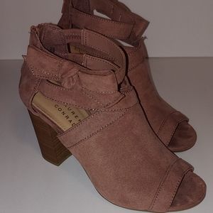 Lauren Conrad Pink Suede Peep Toe Booties Size 6